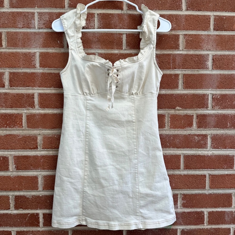 Urban Outfitters Ruffle Strap Dress Lace‎ Up Beige Mini Dress Medium